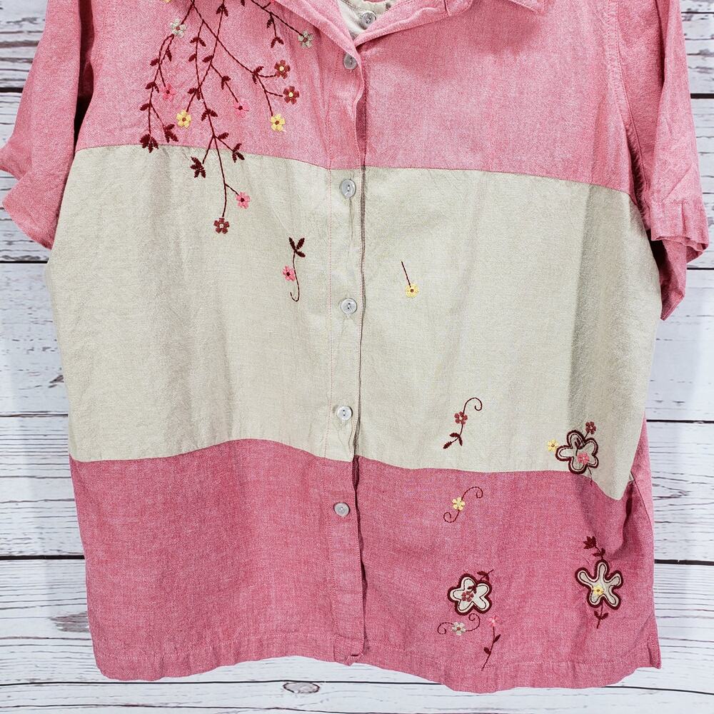 Bobbie Brooks Woman Pink Beige 100%Cotton Embroidered Top Size 22/24W - Picture 3 of 13